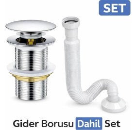 Resim DESIPHON Lavabo Pop-Up Gider Süzgeci Paslanmaz Çelik & Pirinç Gövde, Gider Borusu Dahil Set 