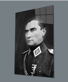 Resim Miyrem Glasses Collection -a1^ Siyah Beyaz Atatürk Üniformalı Cam Tablo 