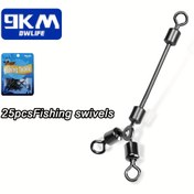 Resim 25 Adet Ağır Hizmet Tipi Paslanmaz Çelik Tuzlu/Tatlı Su 3 Yönlü Balıkçılık Döner Bağlantı Parçaları - 360° Dönebilen - Spinner Bej (Siyah Renk) - Monofilament, Örgülü Misinalar, Yemler, Kancalar ve Ağırlıklarla Uyumlu - Derin Deniz, Levrek, Alabalık için 