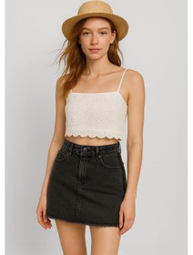 Resim Yüksek Bel Püsküllü Mini Jean Etek Buz Mavisi 