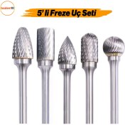 Resim Freze Uç Törpü Kalıpçı Metal Demir Ahşap Plastik Taş Oyma Makinesi Ucu 5'li Uç Seti Matkap Uyumlu 