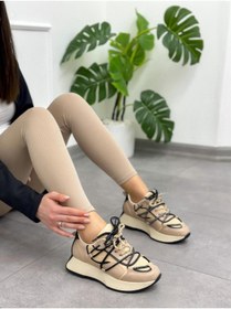 Resim ERVANIN BUTİĞİ Bej Siyah (steve) Kadın Bağcıklı Sneakers 