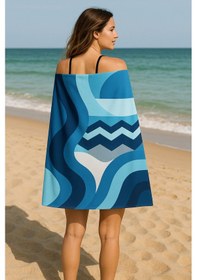 Resim Plaj Havlusu Hızlı Kuruyan Mikro Kumaş MAvi 