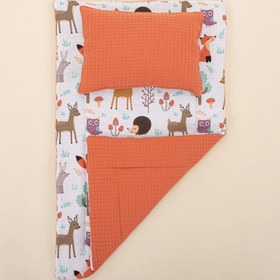 Resim Alt Açma Matı ve Yastık - Çift Taraflı - Turuncu Petek - Orman 