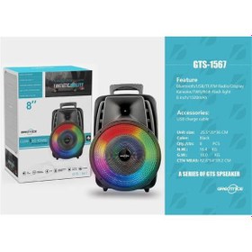 Resim GTS-1567 8" Siyah Mikrofonlu Bleutooth-Fm-Usb Küçük El Anfisi RGB 