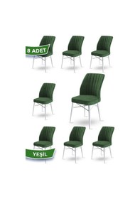 Resim Canisa Flex Serisi, Üst Kalite Mutfak Sandalyesi, 8 Adet Yeşil Sandalye, Gürgen Beyaz Ahşap Ayak Sandalye Haki Yeşil Ayaklar Beyaz 