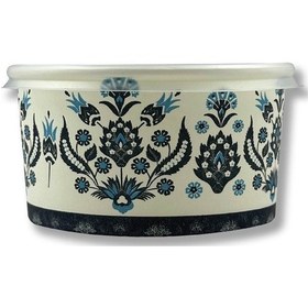 Resim Mavi Karton Kağıt Çorba-aşure-tatlı-dondurma-yemek Kasesi -14 Oz Plastik Kapaklı Kase 25 Adet 