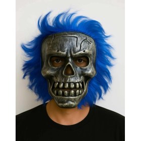 Resim Wild Skull - Gümüş Kafatası Mavi Saçlı Iskelet Maske 