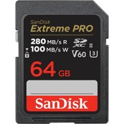 Resim SanDisk 64GB Extreme PRO UHS-II SDXC 280MB/s V60 Hafıza Kartı 