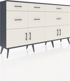 Resim Arges Konsol Tek Raflı 6 Çekmeceli 4 Kapaklı 176x30x99 Antrasit-aytaşı Aytası - Antrasıt 