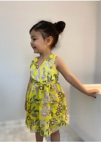 Resim MODAVALS LİMON SARI KARDEŞ KOMBİN ÇİÇEKLİ KIZ ÇOCUK ELBİSE & BANDANA KOMBİN Sarı 