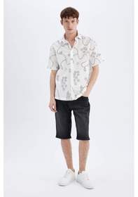 Resim DeFacto Regular Fit Yazlık Baskılı Pamuklu Kısa Kollu Gömlek C7695AX24SMER238 
