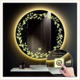 Resim Dnr-MirrorDnr-Mirror 80 cm Günışığı Ledli Tasarım Kumlamalı Dokunmatik Tuşlu Banyo Aynası Makyaj Aynası Işıklı Ayna 