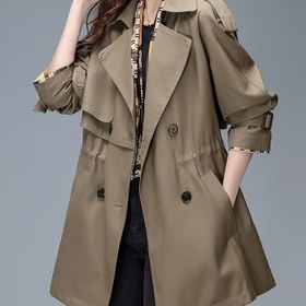 Resim Kadın Şık Uzun Mont - Düzenli H-Siluetli, Çift Düğmeli Ön Kapamalı, Esnemeyen Kumaşlı, Sonbahar/Kış/Arada Hava için Formal & Günlük Şık Dış Giyim - Ofis, Parti, Günlük Kombinler - Petite (Küçük) Boya Uygun Uzun Ceket, Ofis Giyimi, Klasik Siluet, Dayanıklı Yapı, Stil Sahibi Kadınlar için Dış Giyim 