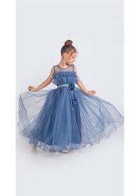 Resim Mnk Baby & Kids Kız Çocuk Robası Katlı Özel Gün Abiye Elbise Mnk0475 İndigo 