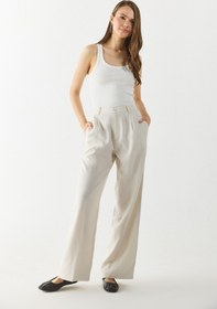 Resim Kadın Chloe Wide Leg %100 Keten Palazzo Pantolon - Ekru - EKRU / S / 29 