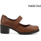 Resim GÖNDERİ(R) Kadın / Kız Taba Antik Kalın Topuklu Mary Jane Hakiki Deri Ayakkabı 