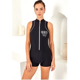 Resim Moon Wear Lapieno 4161 Fermuarlı Kolsuz Paçalı Sörfçü Mayo Siyah 