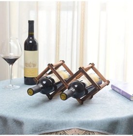 Resim Tongdashop 1 Adat Katlanır 6 Bölmeli Ahşap Şarap Şişesi Saklama Rafı - Charcoal Black, 3 Şişe 