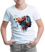 Resim A Digital Person Listening To Music With Headphones Beyaz Çocuk Tshirt 001 