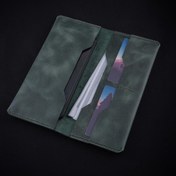 Resim minimal X Long Telefon Cüzdanı - Gerçek Deri ve El Yapımı - Minimalist Tasarım - Okyanus Yeşili 