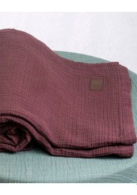 Resim 4 Katlı Müslin Yatak Örtüsü - Battaniye Pike %100 Organik Pamuk Dört Mevsim Yumuşak Çift Kişilik Bordo 