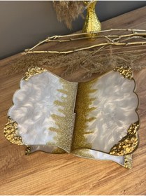 Resim Sultan Tasarım Masa Üstü Özel Tasarım Sedefli Altın Varaklı Epoksi Kuranı Kerim Rahlesi 