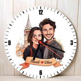 Resim Galata Kulesi ve Aşkımız Karikatürlü Duvar Saati 