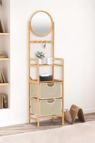 Resim Digithome Bambu Aynalı 2 Çekmeceli Banyo Düzenleyici 2 Raflı Şifonyer Makyaj Organizeri DB-0035 