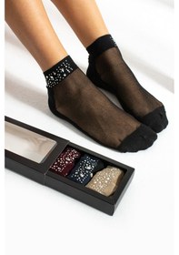 Resim Tgsocks Taşlı 4'lü Kutulu Kadın Çorabı Siyah 