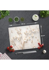 Resim Cam Kesme Tablası - Cam Kesme Tahtası Beyaz Çiçek 30cm X 40cm 
