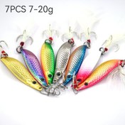 Resim 7 adet 7g 10g 15g 20g Yapay Metal Kaşık Balıkçılık Yemi S-şekilli Jigging Yem Alabalık Batan Yemler Derin Deniz için 3D Yem Gözleri Üçlü Kanca Uzun Atış Spinner Payetler 