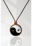 Resim Yin Yang Kedi Ahşap Kolye N11.43326 Beyaz 