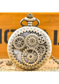 Resim Vintage Köstekli Çarklı İşlemeli Bronz Cep Saati 