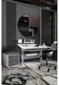 Resim Creo Mobili Yükseklik Ve Eğim Ayarlı, Vega Delüx Bilgisayar Ve Çalışma Masası Takımı Beyaz/antrasit Gri 