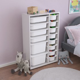 Resim Rine 14 Sepetli Kapaklı Çok Amaçlı Oyuncak Dolabı Beyaz 2d4k8u 