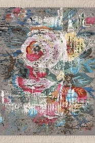 Resim On The Clouds Gül Desenli Batik Model Dijital Baskı Yıkanabilir Kaymaz Taban Modern Gri Salon Halısı ve Yolluk MEG1991G, 160 x 240 