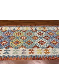 Resim El Dokuma Afgan Kilim Yolluk 100% Yün Kök Boya Harıka Desenlı Yolluk Çok Renkli 
