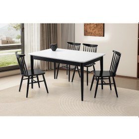 Resim Fidan Beyaz Ahşap Salon Yemek Masa Sandalye Takımı 4 Diva Sandalyeli Ortadan Açılır Büyüyen 80x130cm Beyaz-siyah 