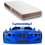 Resim Gt1 - Bazalı Arabalı Yatak - Kumandalı, Sesli, + Elif Yatak 90x190 Cm - Mavi Tek Kişilik 