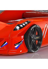 Resim Arabalı Yatak, Jaguar Rüzgarlıklı Arabalı Yatak - Kırmızı 1 Adet Comfort Yatak 