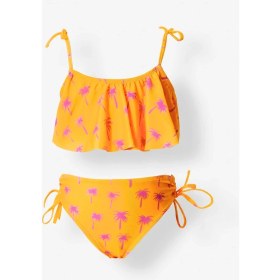 Resim Obje Kız Çocuk Palmiye Desen Fırfırlı Bikini Takım 