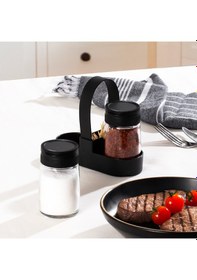 Resim Porsima 00467 Siyah Drop 2 Li Standlı Tuzluk Biberlik Seti - 100ml Siyah 