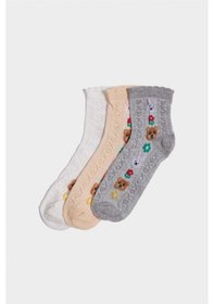 Resim Defacto 3'lü Pamuklu Patik Çorap Kız Çocuk F7209a8ns Çok Renkli 