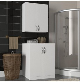 Resim Dekorister Benito Çamaşır Makinesi Alt+Üst Dolap Seti Beyaz Çok Renkli 