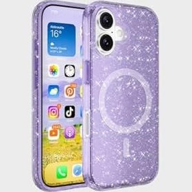Resim Apple iPhone 16 Kılıf Magsafe Uyumlu Şarj Özellikli Parlayan Simli Saydam Renkli Zore Allstar Kapak-Mor 