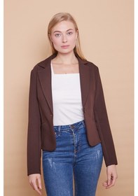 Resim Yakalı Flato Cepli Uzun Kol Pamuklu Kumaş Kısa Blazer Ofis Ceket -kahve Kahve 