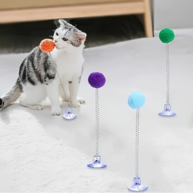 Resim Renkli Peluş Toplu Etkileşimli Kedi Oyuncağı, Metal Yaylı Oyuncak Çubuğu ve Vantuz Tabanlı - Tüm Irklar İçin Dayanıklı Tasarım | Av İştahını Uyarıcı & Oynaklı Bağlantı | İç Mekan Kedi Oyuncağı, Otomatik Kedi Oyuncağı, Kedi Avcılık Simülasyonu, Oynaklı Tasarım, Sağlam Yapı 