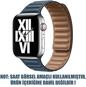 Resim Microsonic Apple Watch Series 7 41mm için Kordon Leather Link Band Lacivert [Watch Series 7 41mm ile Uyumlu Kordon - Lacivert] 
