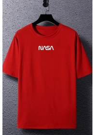 Resim Unisex Nasa Baskılı Tasarım T-shirt Kırmızı 